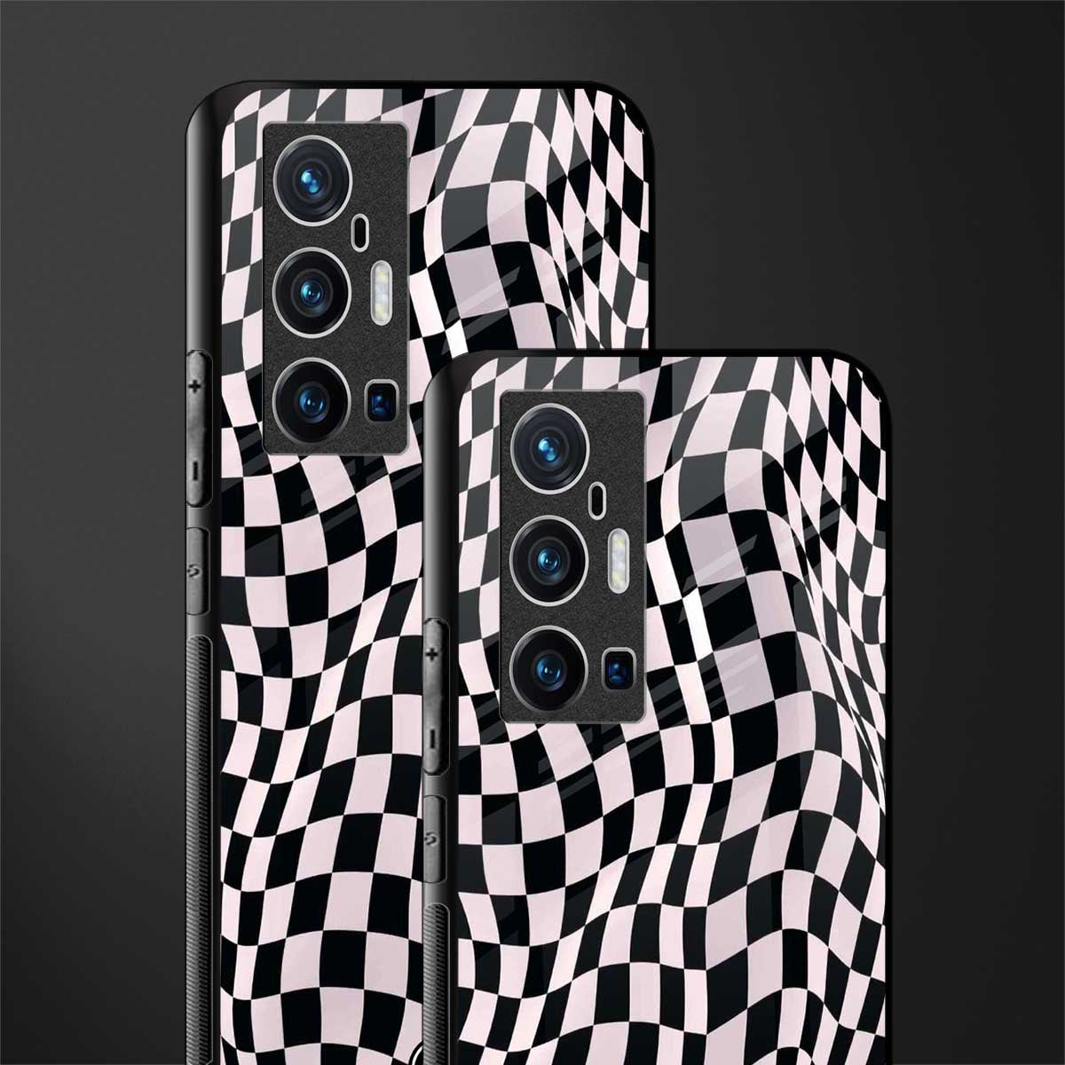 trippy b&w check pattern glass case for vivo x70 pro plus image-2