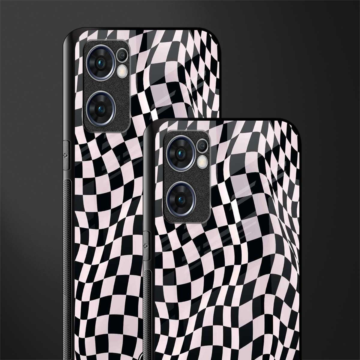 trippy b&w check pattern glass case for oppo reno7 5g image-2