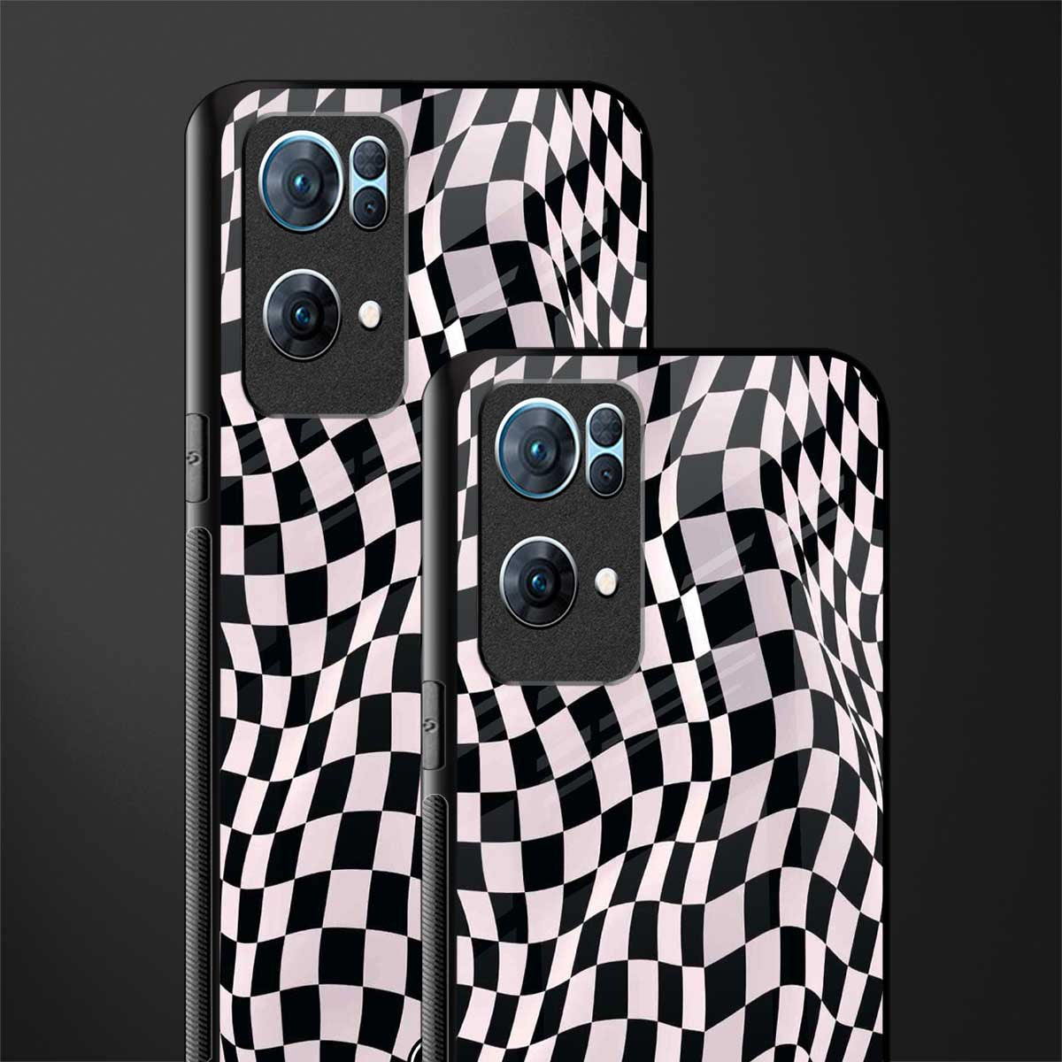 trippy b&w check pattern glass case for oppo reno7 pro 5g image-2