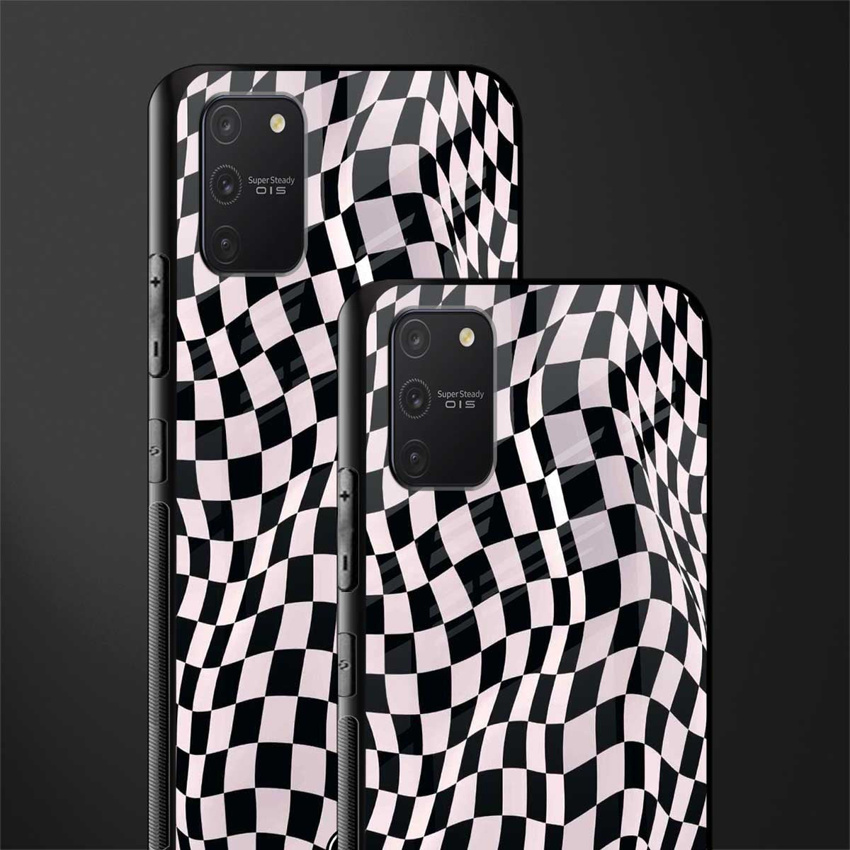 trippy b&w check pattern glass case for samsung galaxy a91 image-2