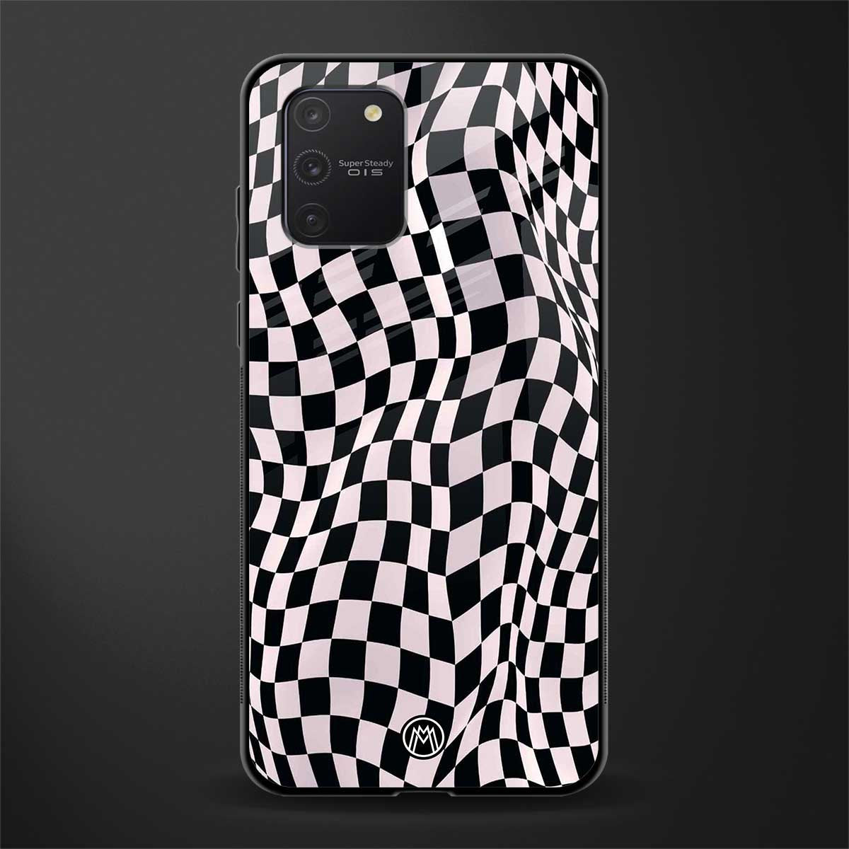 trippy b&w check pattern glass case for samsung galaxy a91 image