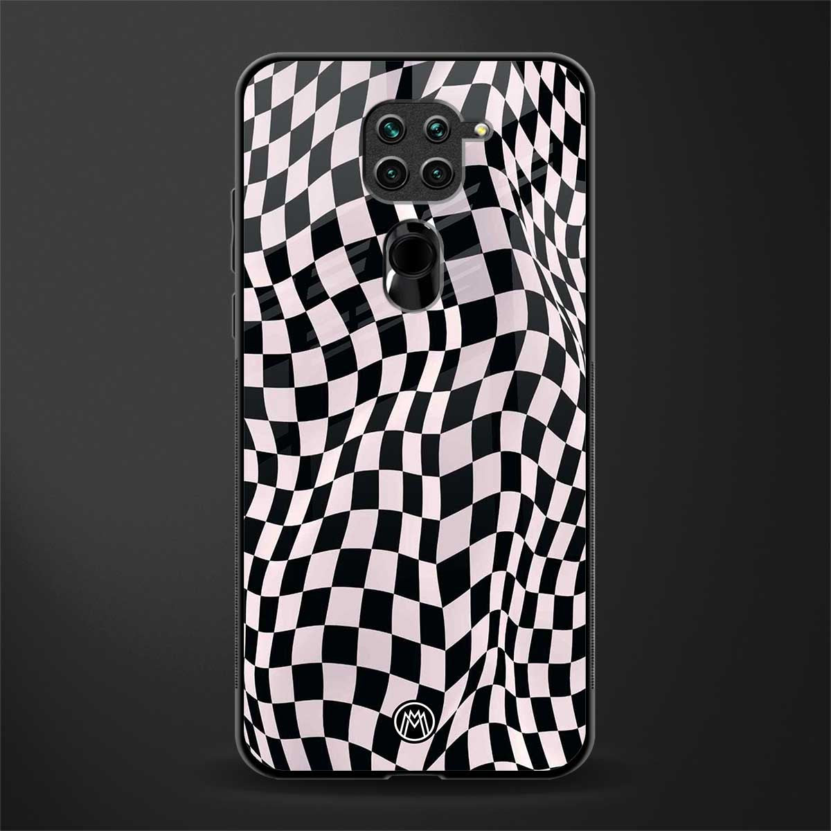 trippy b&w check pattern glass case for redmi note 9 image