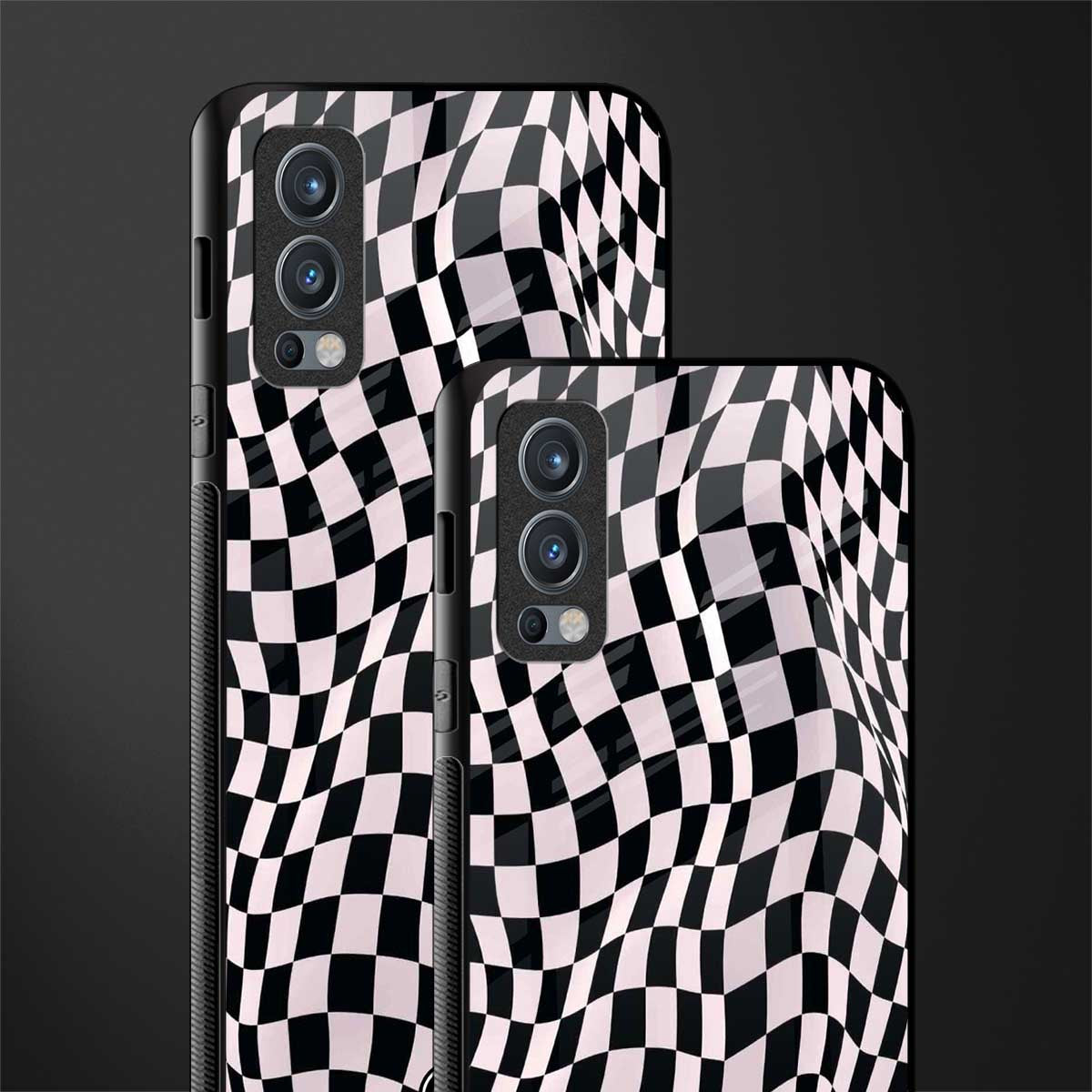 trippy b&w check pattern glass case for oneplus nord 2 5g image-2