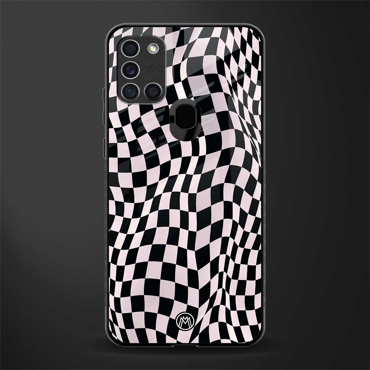trippy b&w check pattern glass case for samsung galaxy a21s image