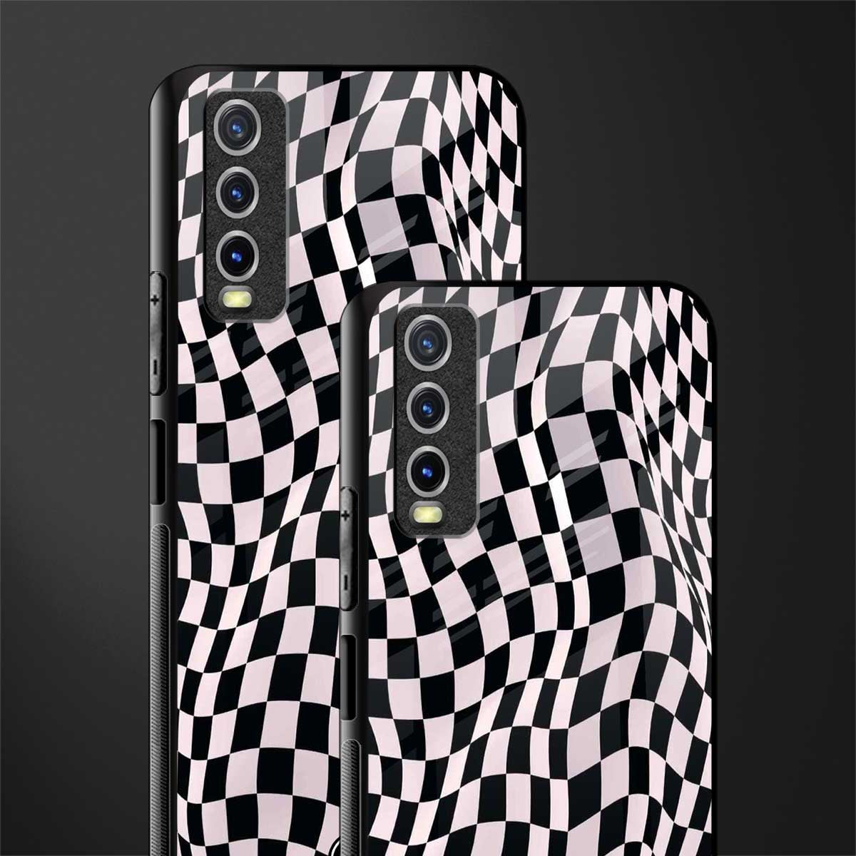 trippy b&w check pattern glass case for vivo y20 image-2