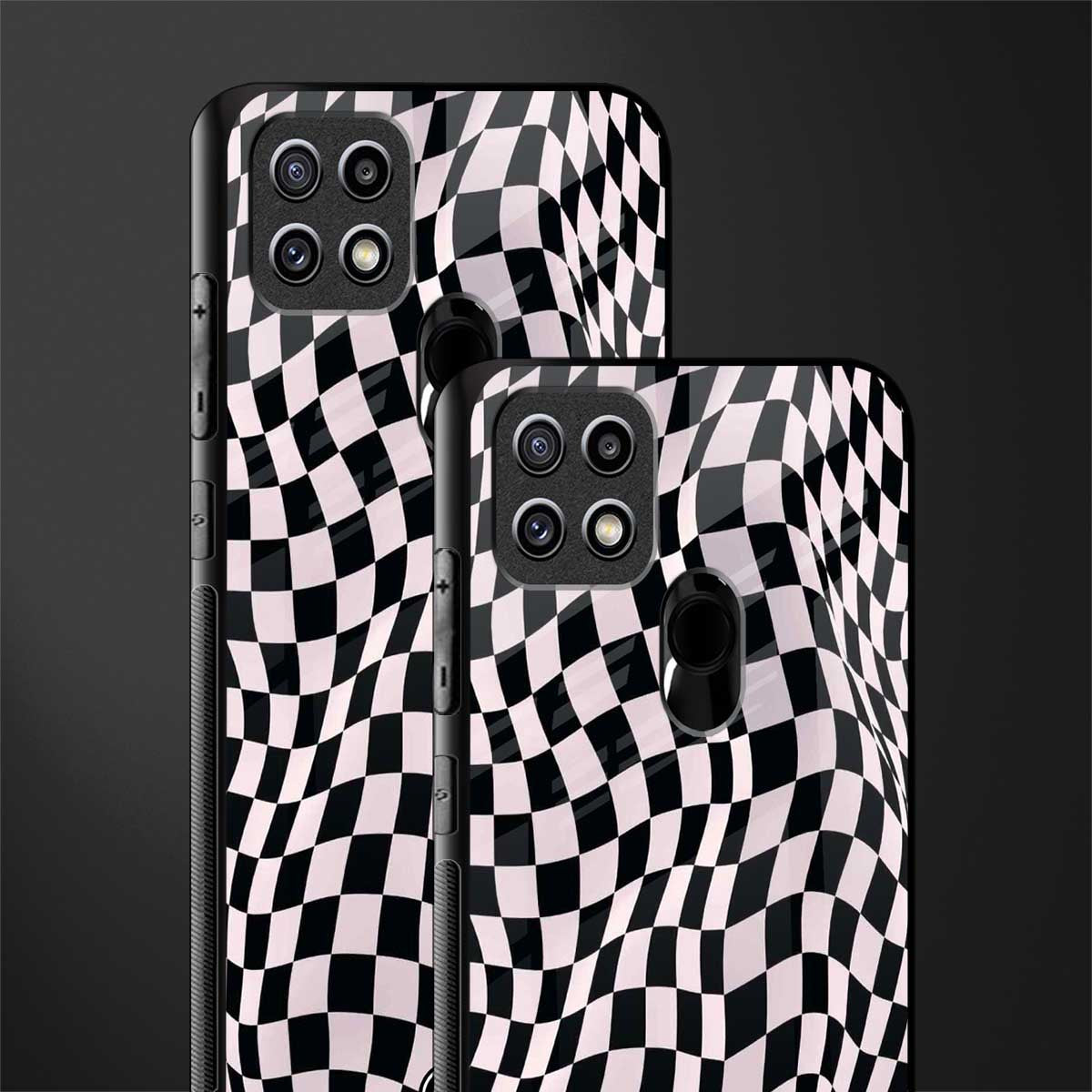 trippy b&w check pattern glass case for oppo a15s image-2