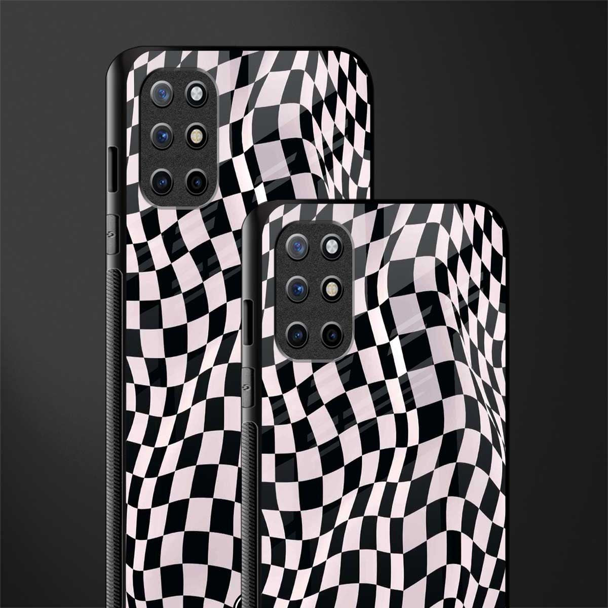 trippy b&w check pattern glass case for oneplus 8t image-2