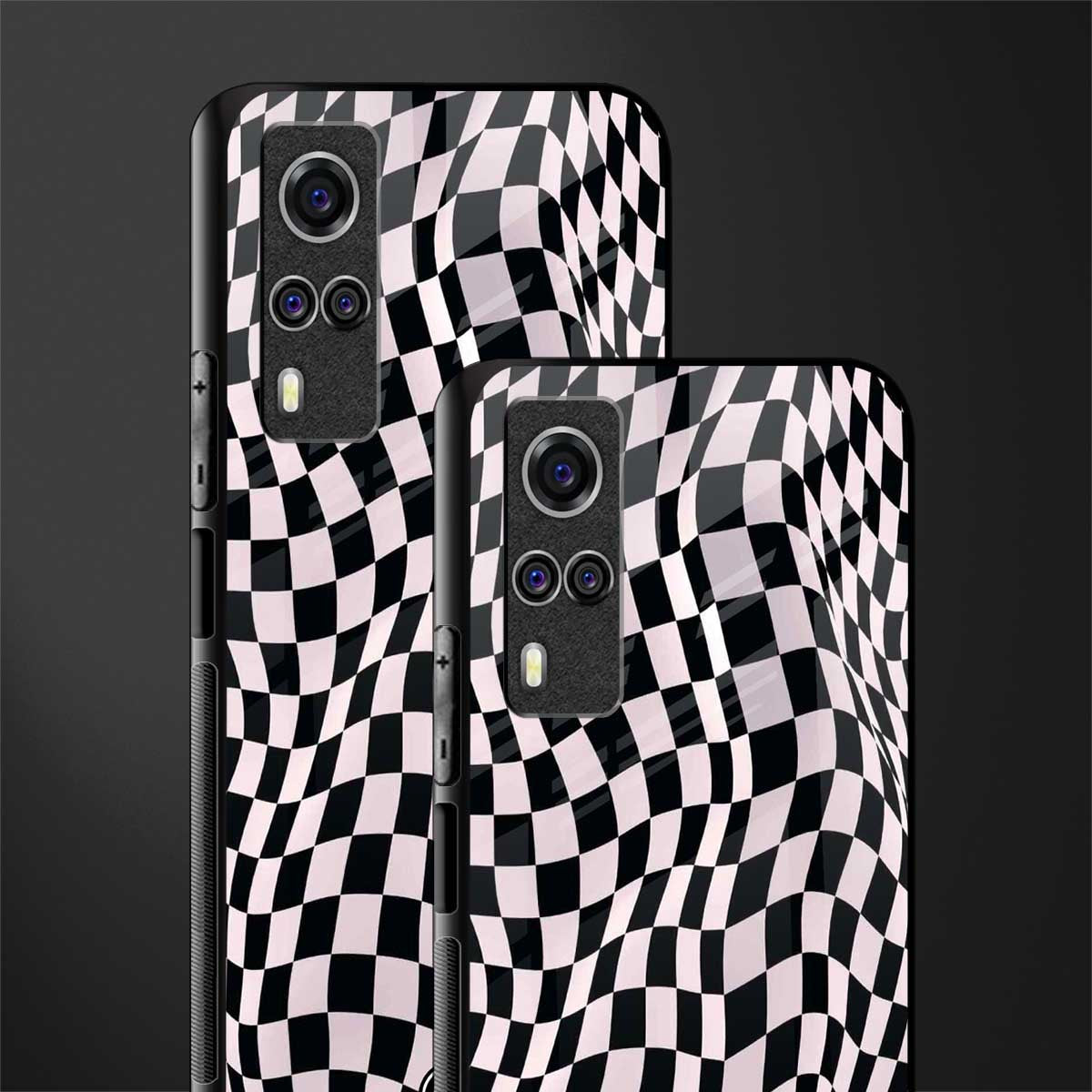 trippy b&w check pattern glass case for vivo y53s image-2