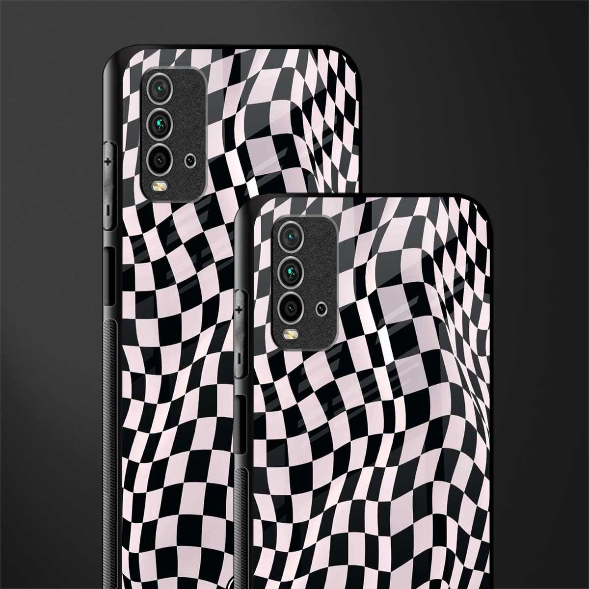 trippy b&w check pattern glass case for redmi 9 power image-2