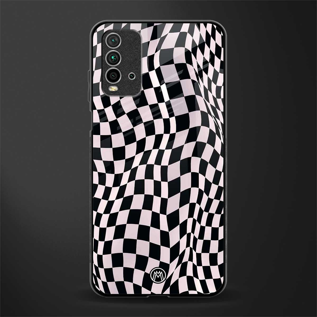 trippy b&w check pattern glass case for redmi 9 power image