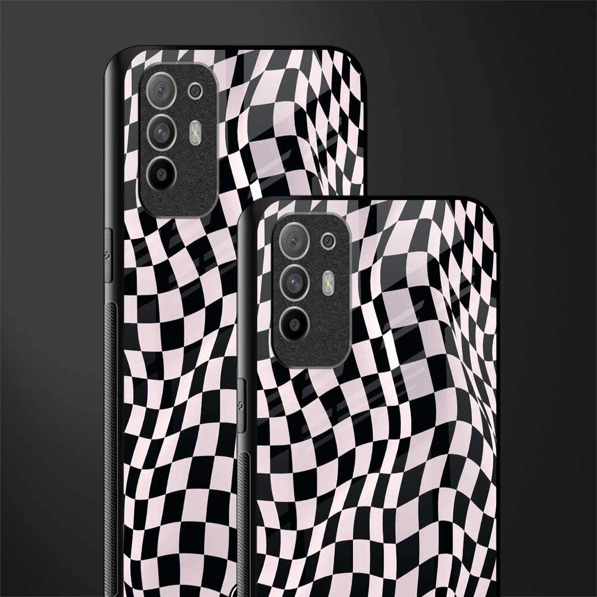 trippy b&w check pattern glass case for oppo f19 pro plus image-2