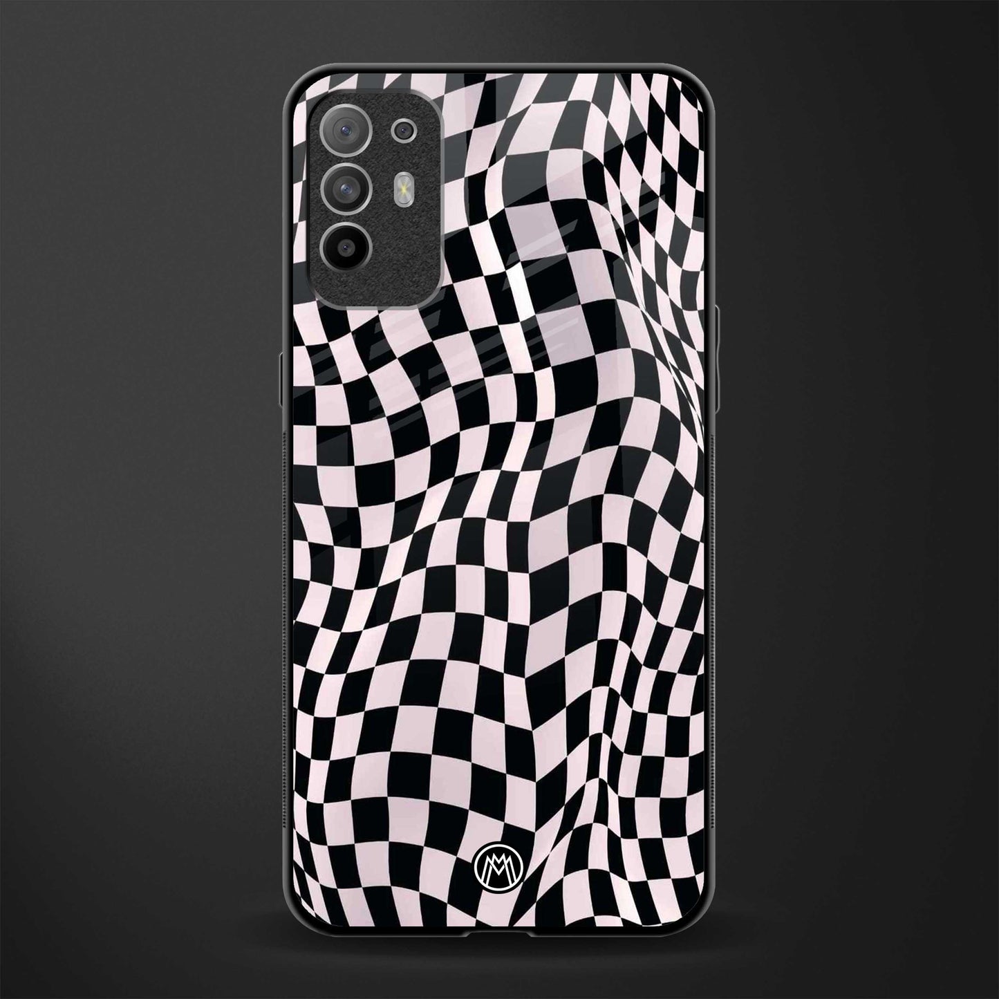 trippy b&w check pattern glass case for oppo f19 pro plus image