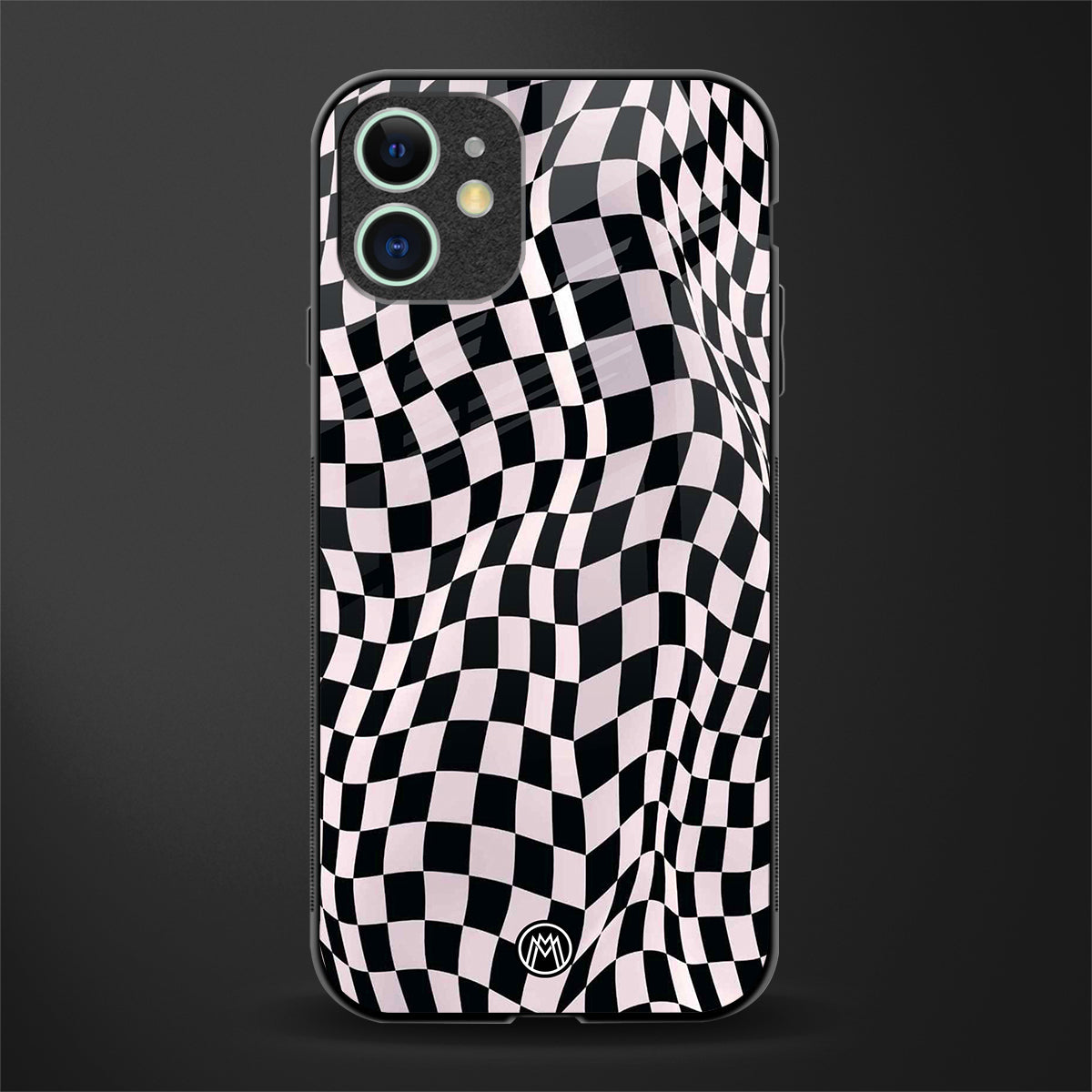 trippy b&w check pattern glass case for iphone 12 image