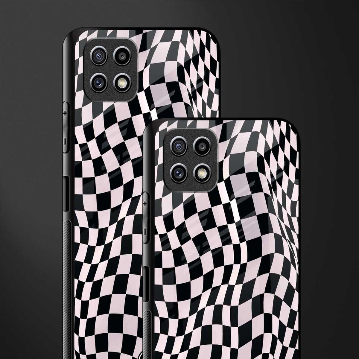 trippy b&w check pattern glass case for samsung galaxy a22 5g image-2