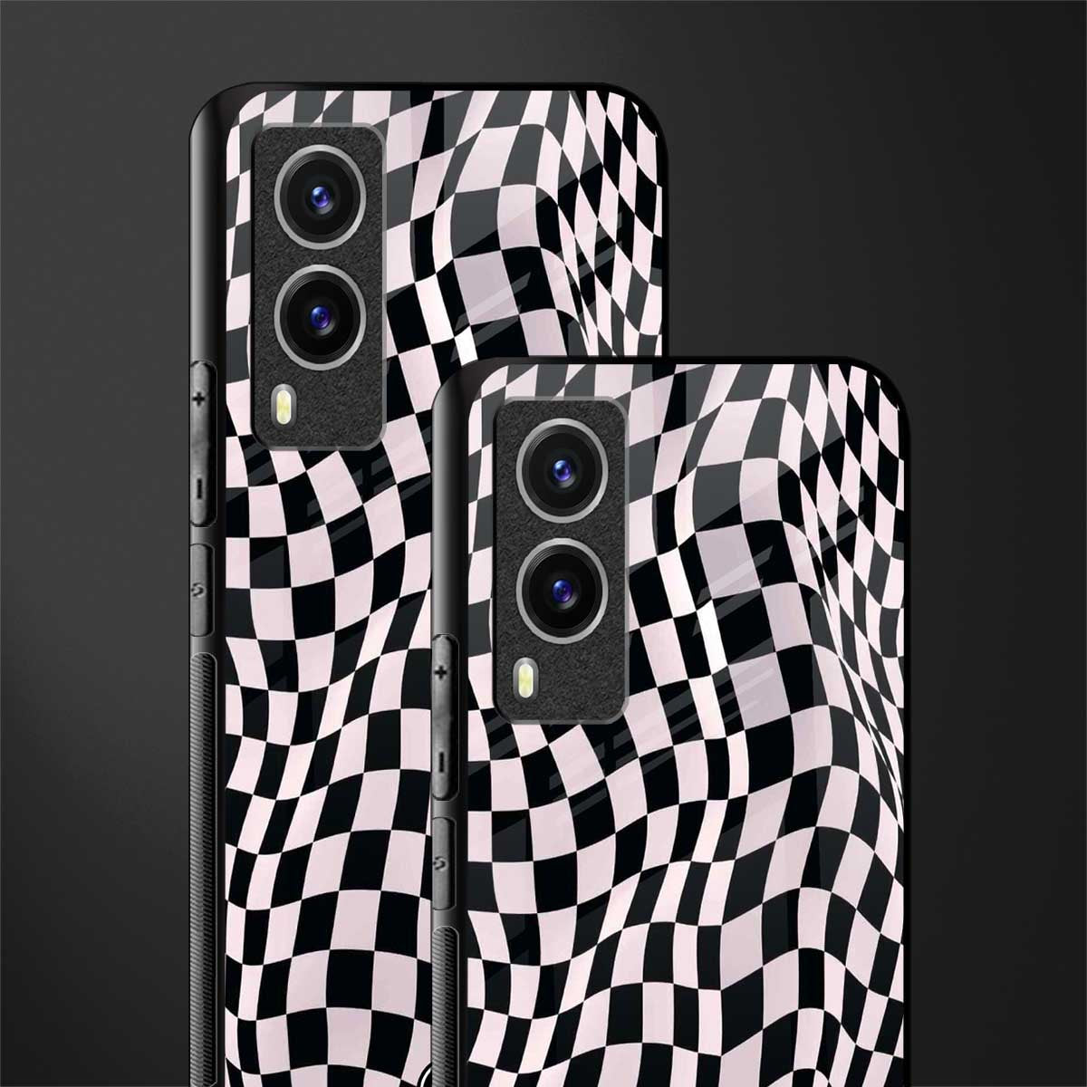 trippy b&w check pattern glass case for vivo v21e 5g image-2