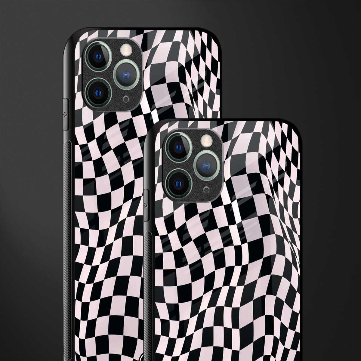trippy b&w check pattern glass case for iphone 11 pro max image-2