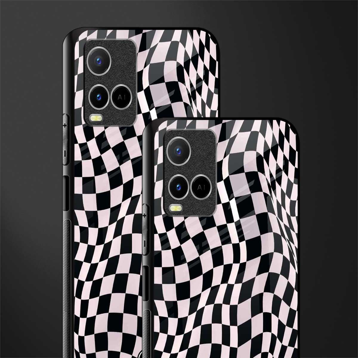 trippy b&w check pattern glass case for vivo y33s vivo y33t image-2