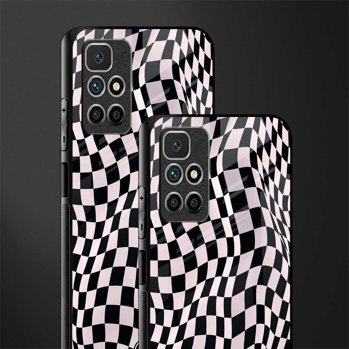 trippy b&w check pattern glass case for redmi 10 prime image-2