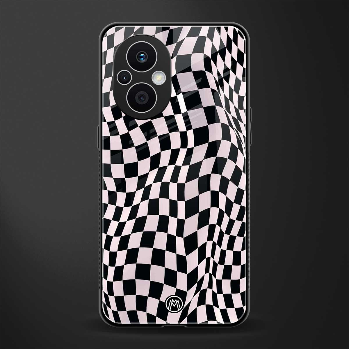 trippy b&w check pattern back phone cover | glass case for oppo f21 pro 5g