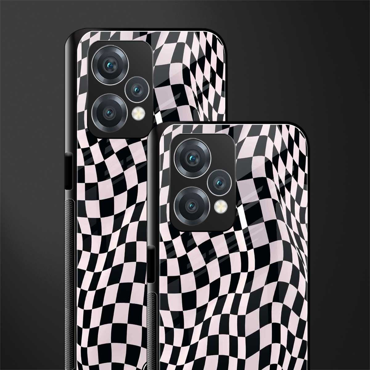 trippy b&w check pattern back phone cover | glass case for oneplus nord ce 2 lite 5g