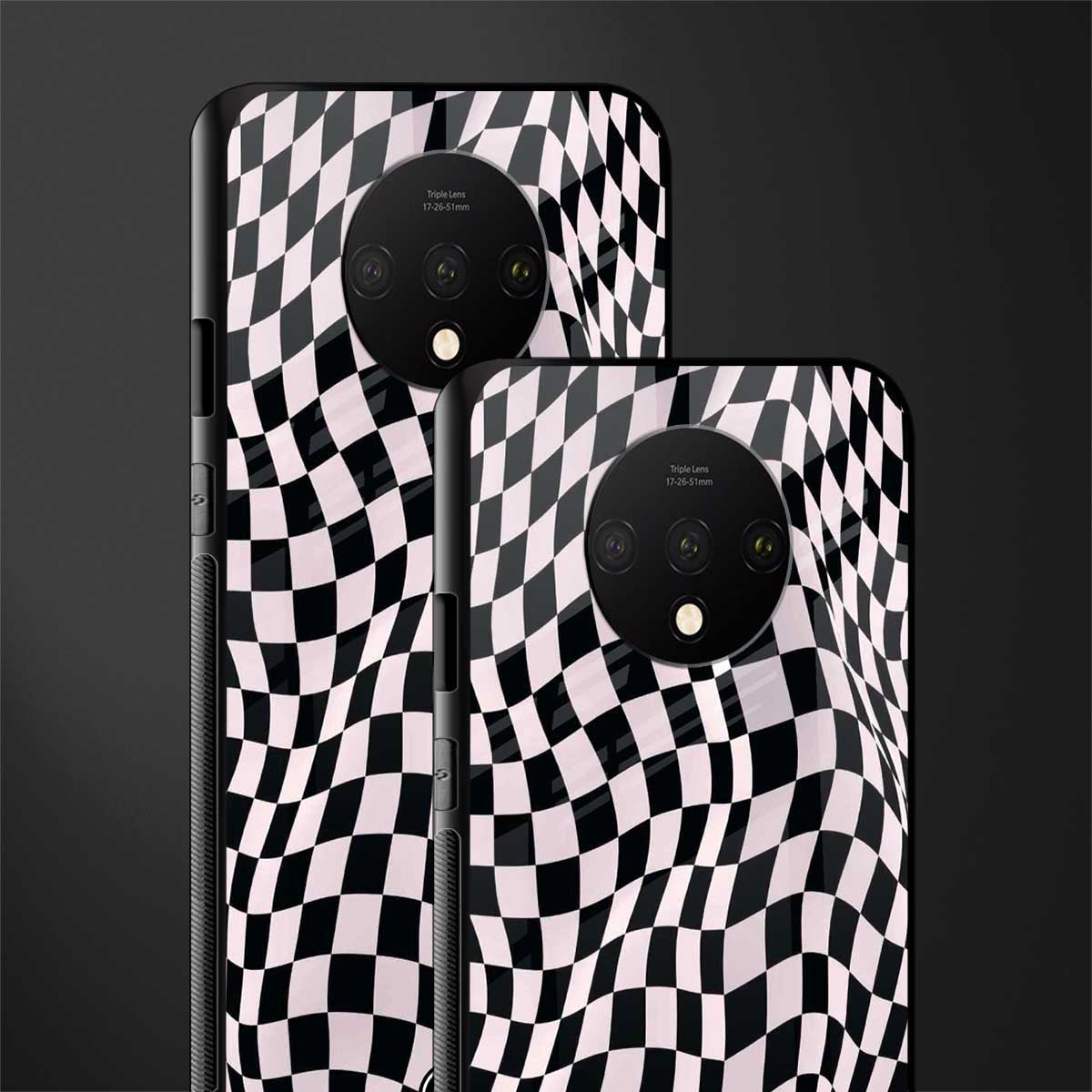 trippy b&w check pattern glass case for oneplus 7t image-2
