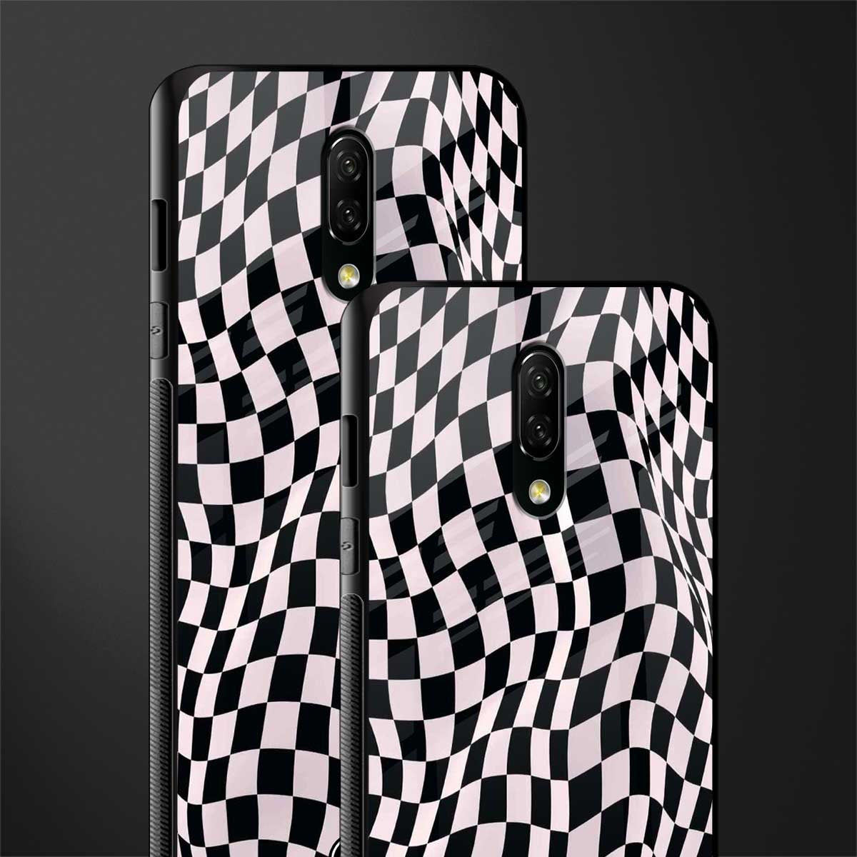 trippy b&w check pattern glass case for oneplus 7 image-2