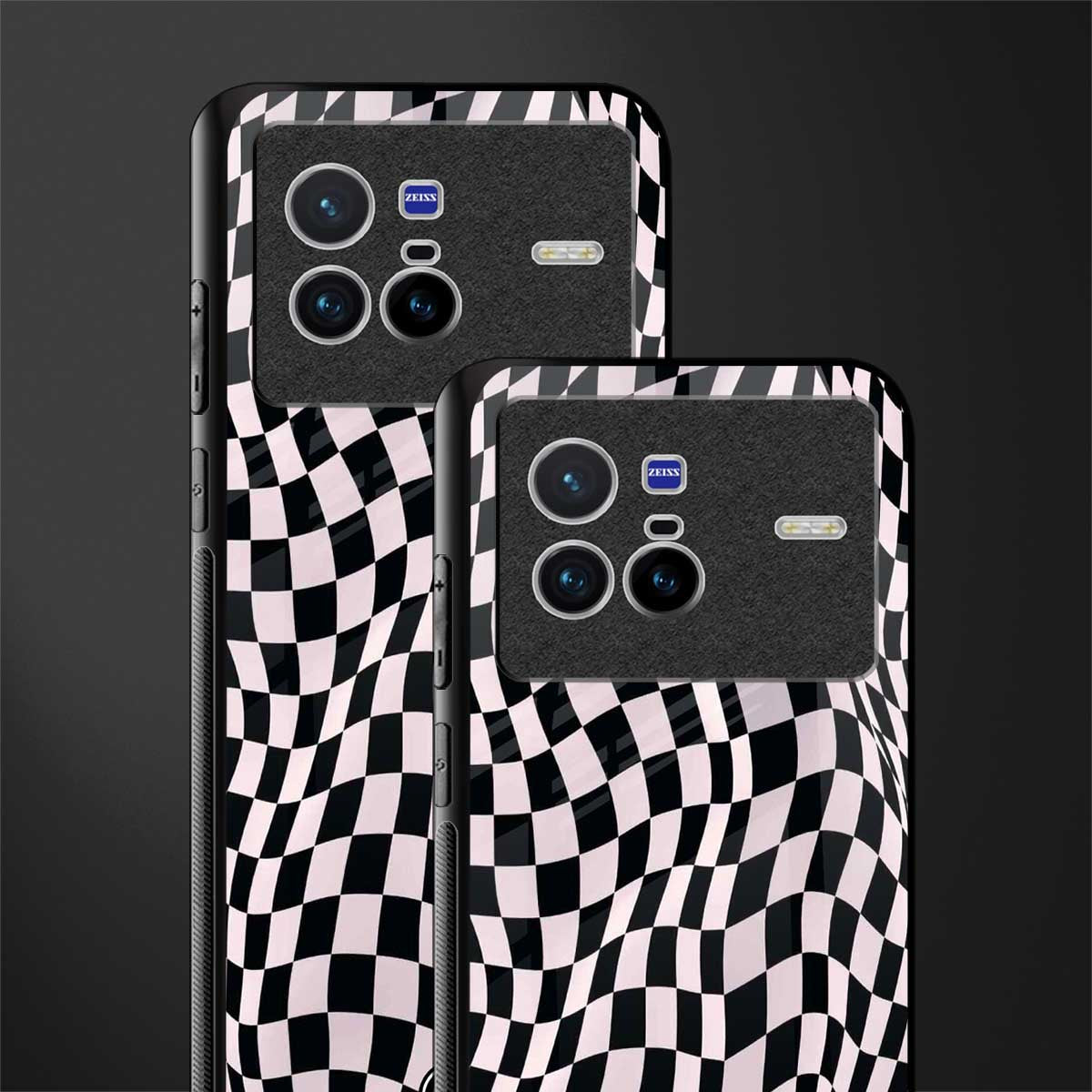 trippy b&w check pattern glass case for vivo x80 image-2