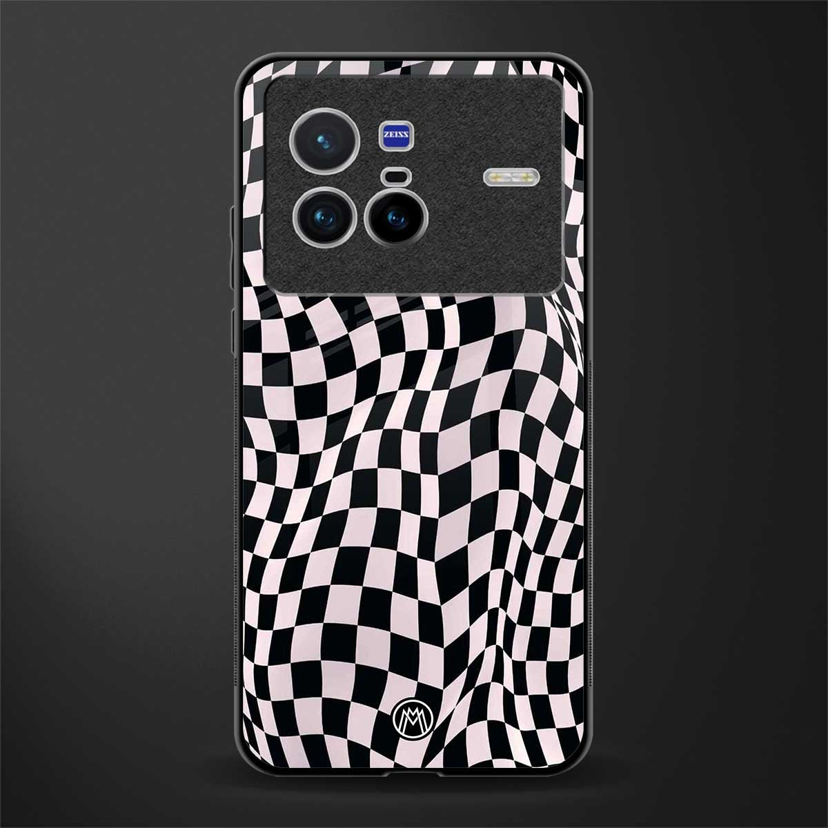 trippy b&w check pattern glass case for vivo x80 image