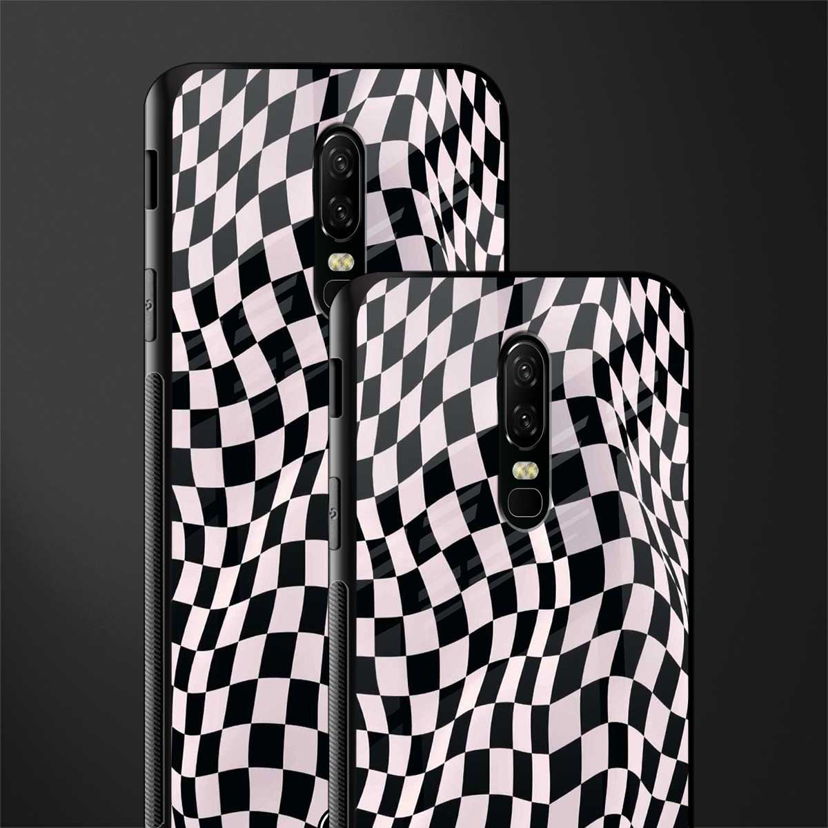 trippy b&w check pattern glass case for oneplus 6 image-2