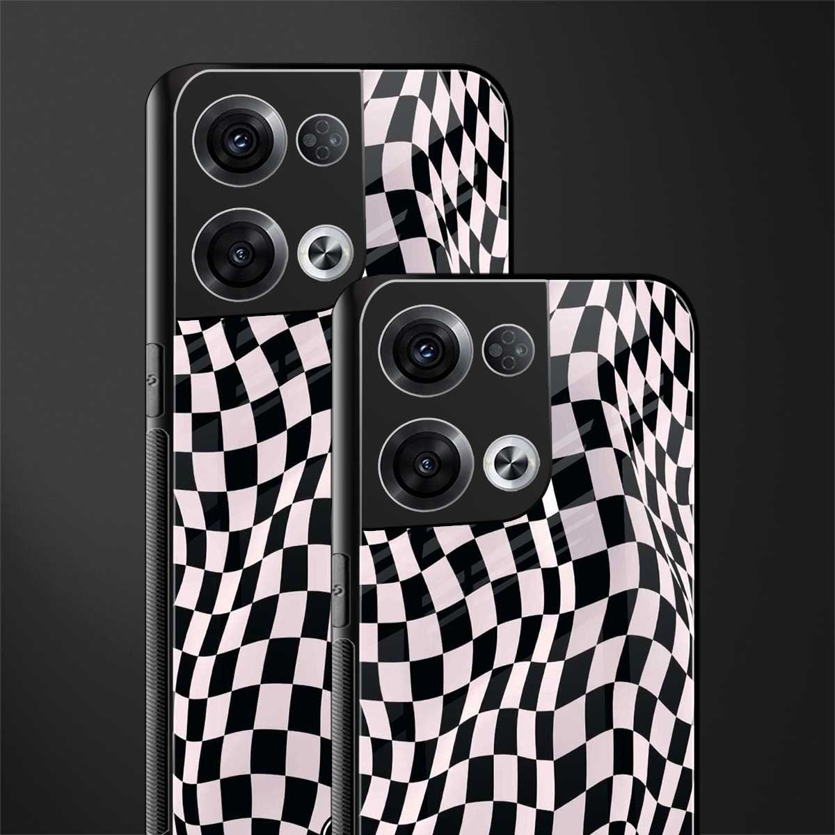 trippy b&w check pattern back phone cover | glass case for oppo reno 8 pro