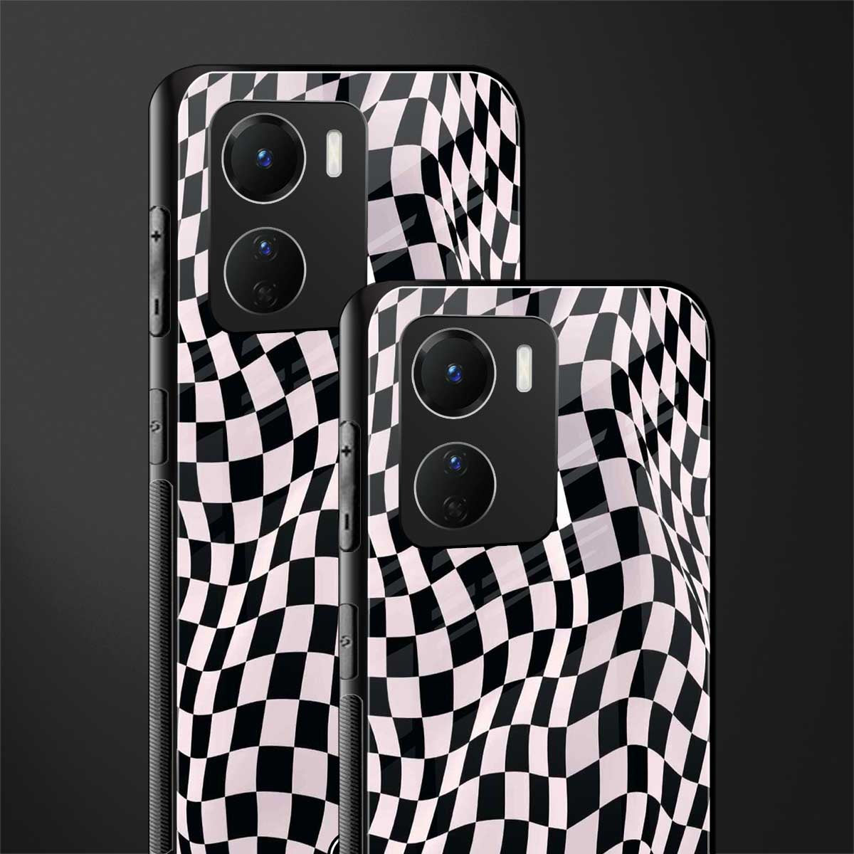 trippy b&w check pattern back phone cover | glass case for vivo y16