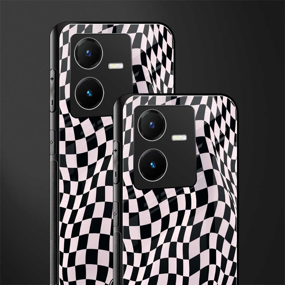 trippy b&w check pattern back phone cover | glass case for vivo y22