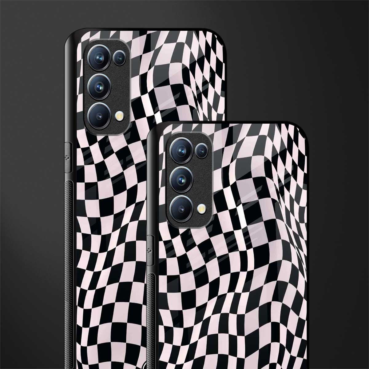 trippy b&w check pattern back phone cover | glass case for oppo reno 5