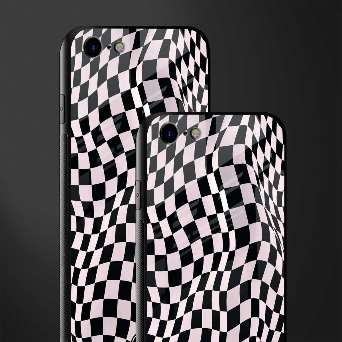 trippy b&w check pattern glass case for iphone se 2020 image-2