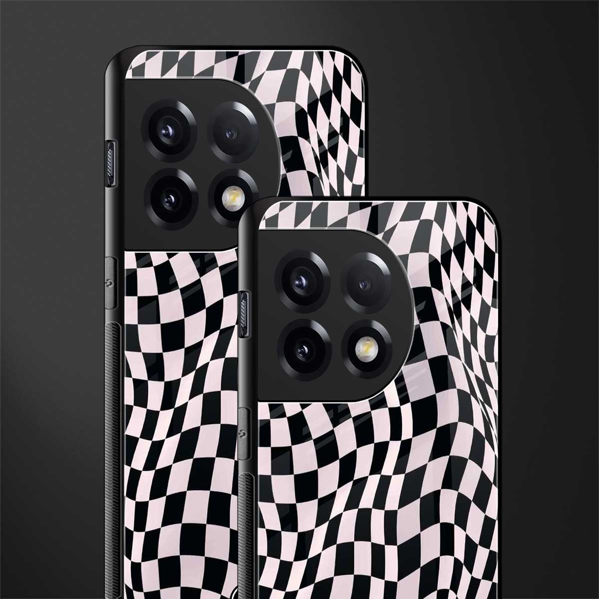 trippy b&w check pattern back phone cover | glass case for oneplus 11r
