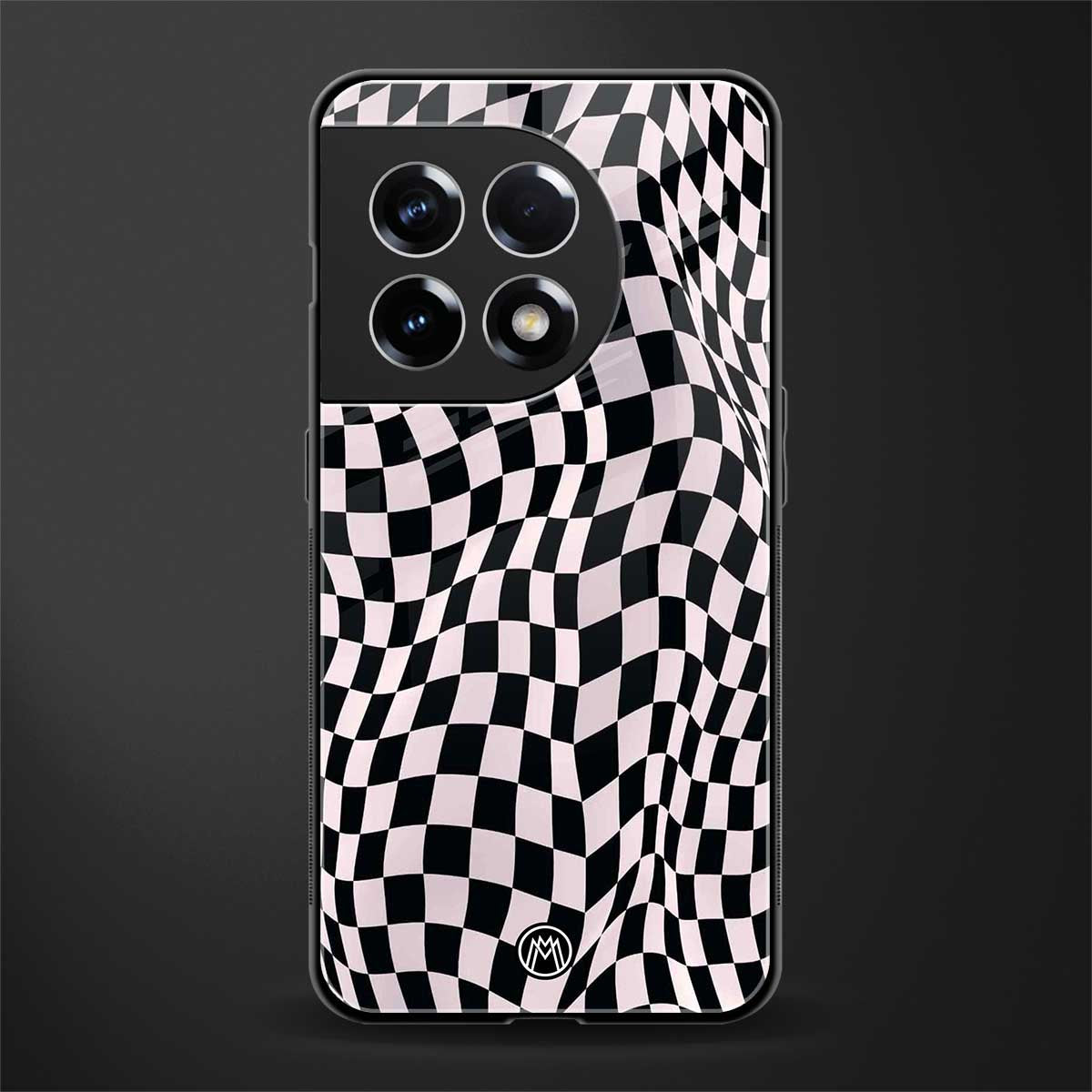 trippy b&w check pattern back phone cover | glass case for oneplus 11r