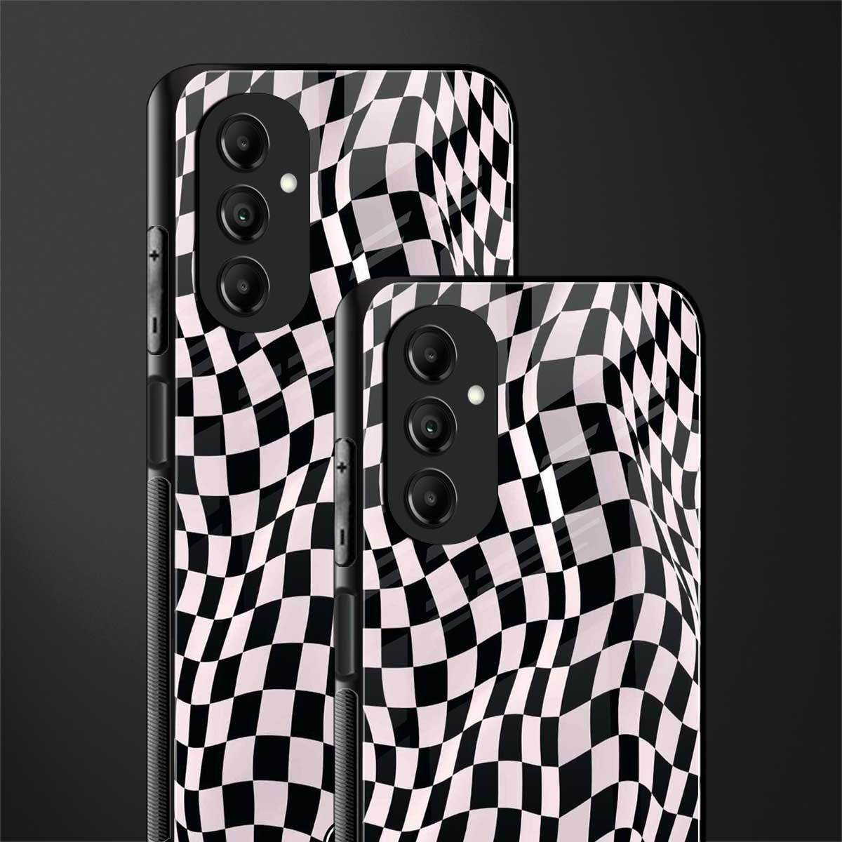 trippy b&w check pattern back phone cover | glass case for samsung galaxy a14 5g