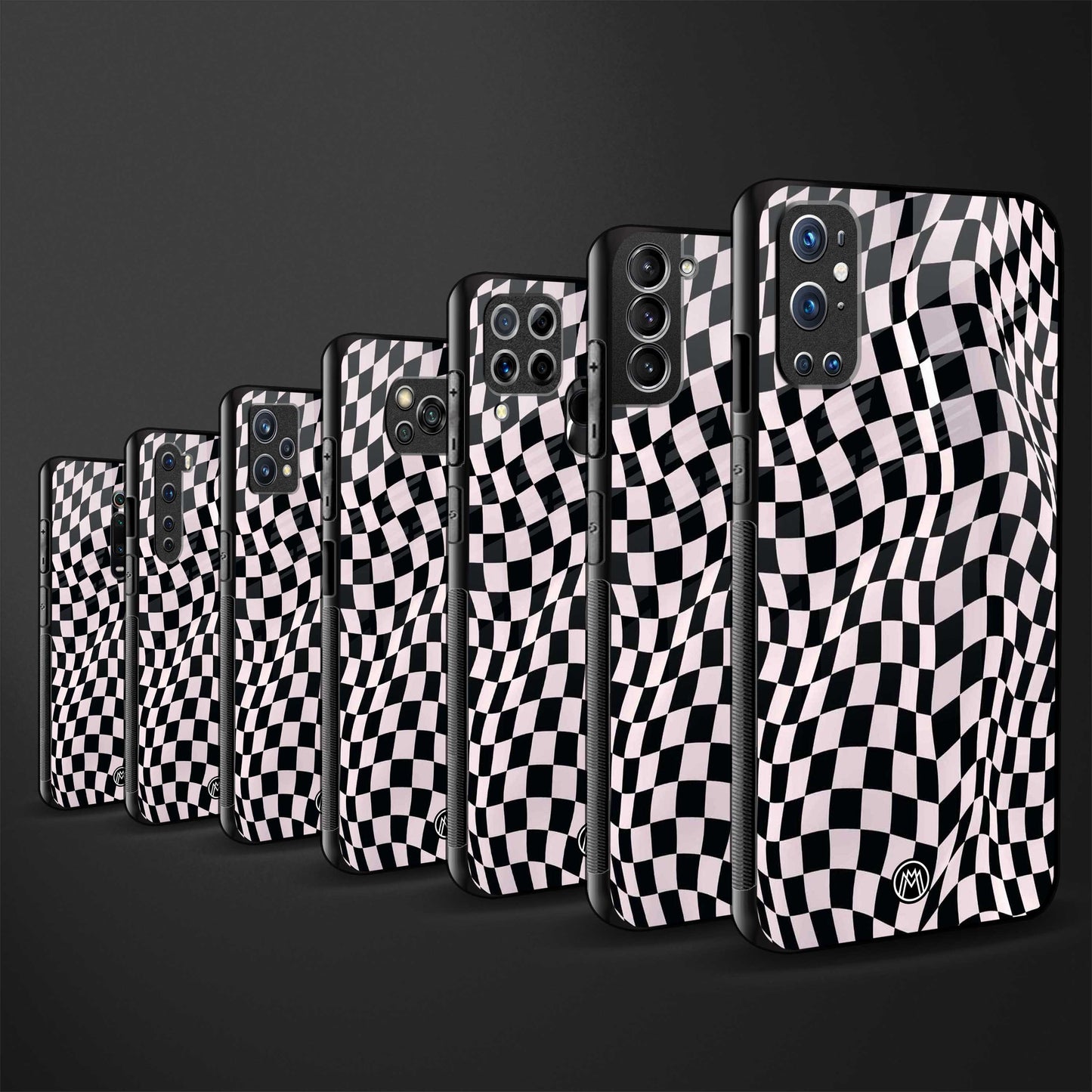 trippy b&w check pattern back phone cover | glass case for samsun galaxy a24 4g