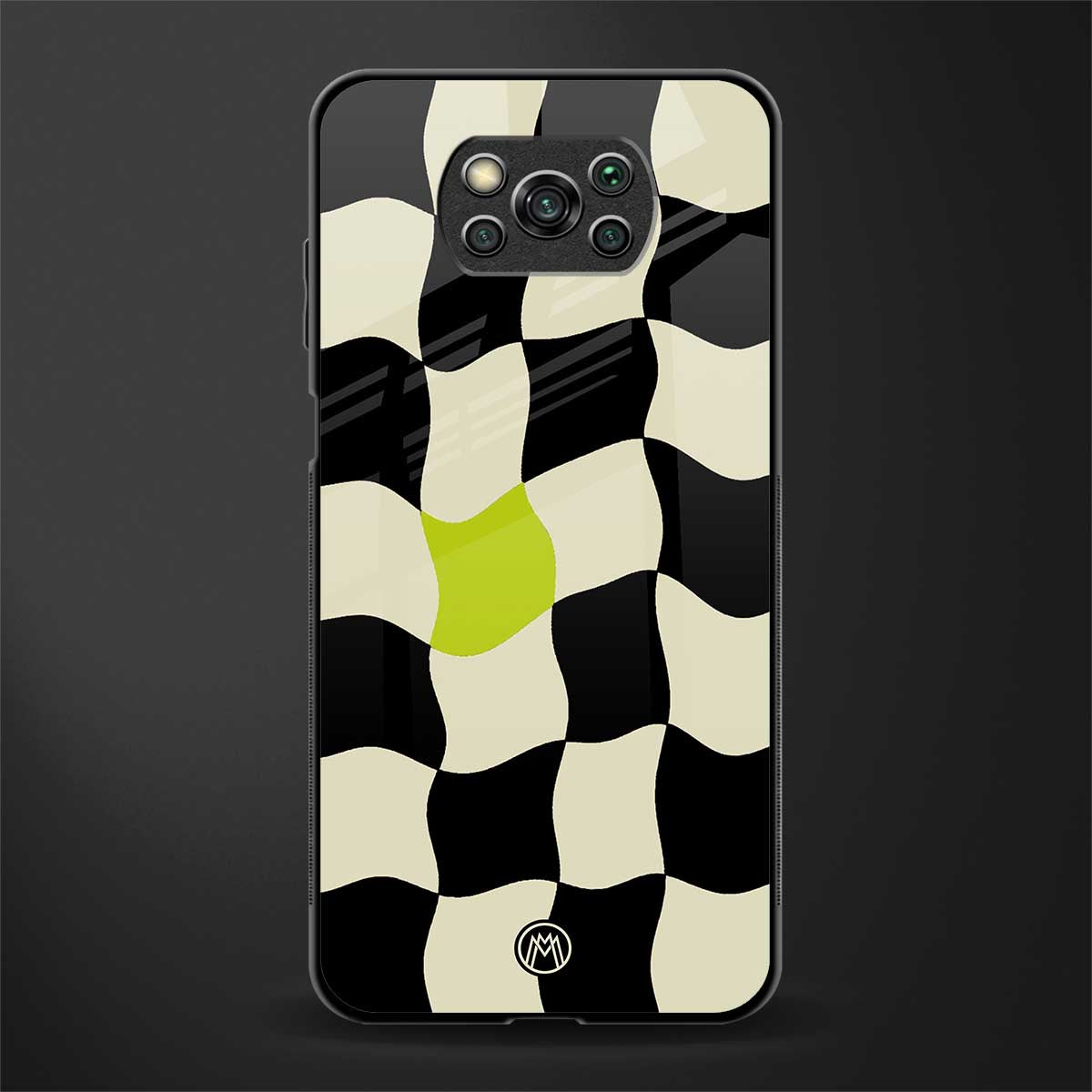 trippy pastel checks glass case for poco x3 image