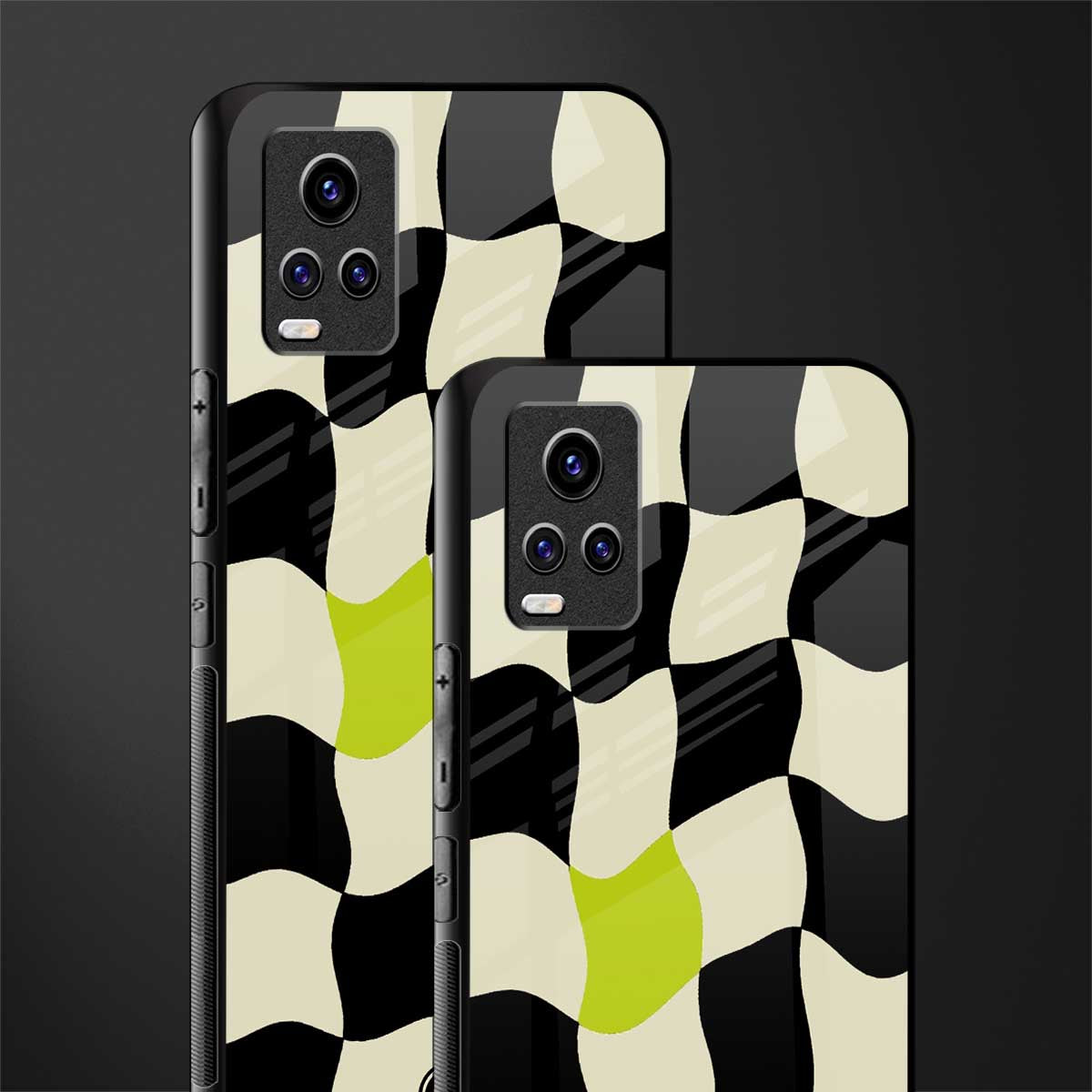 trippy pastel checks back phone cover | glass case for vivo v21e 4g