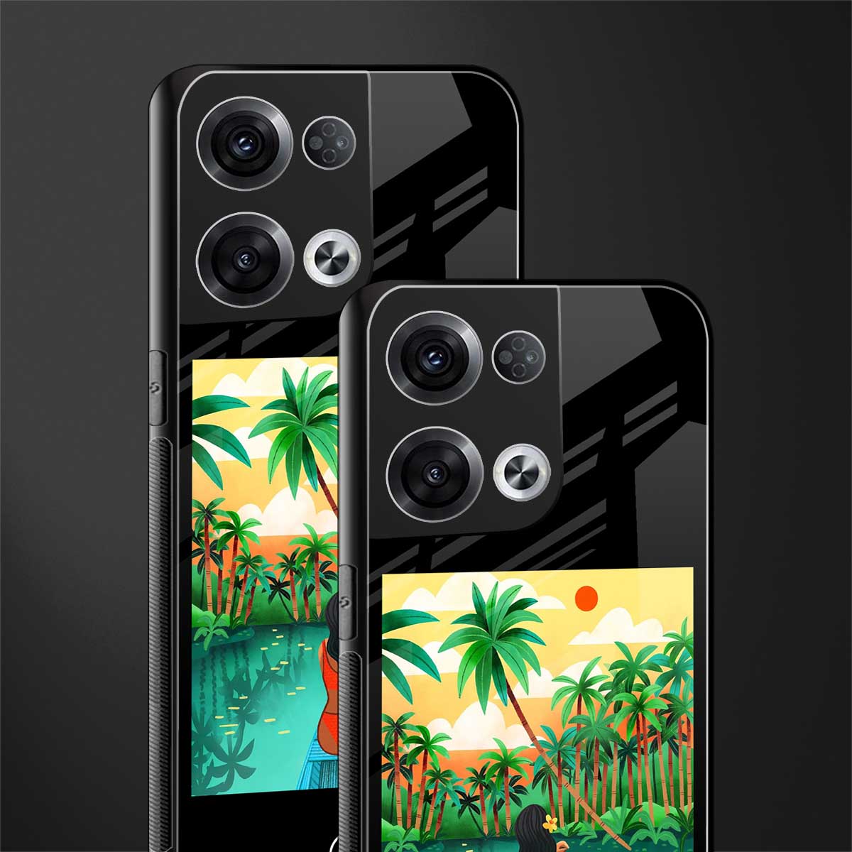 tropical girl back phone cover | glass case for oppo reno 8