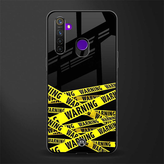 warning tape glass case for realme 5 image