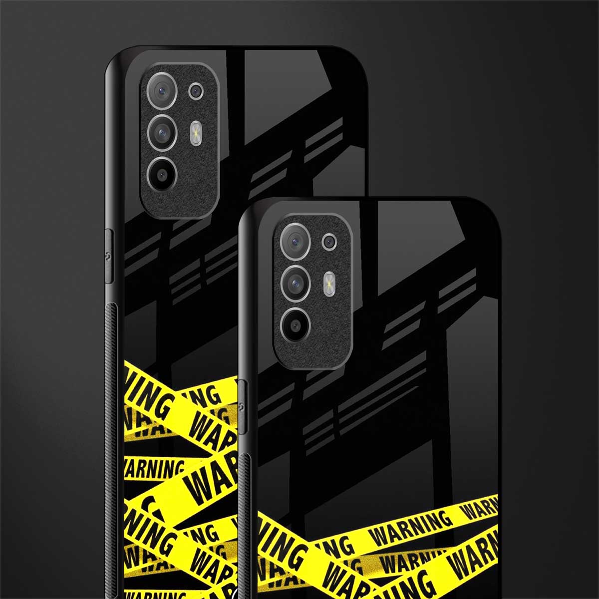 warning tape glass case for oppo f19 pro plus image-2