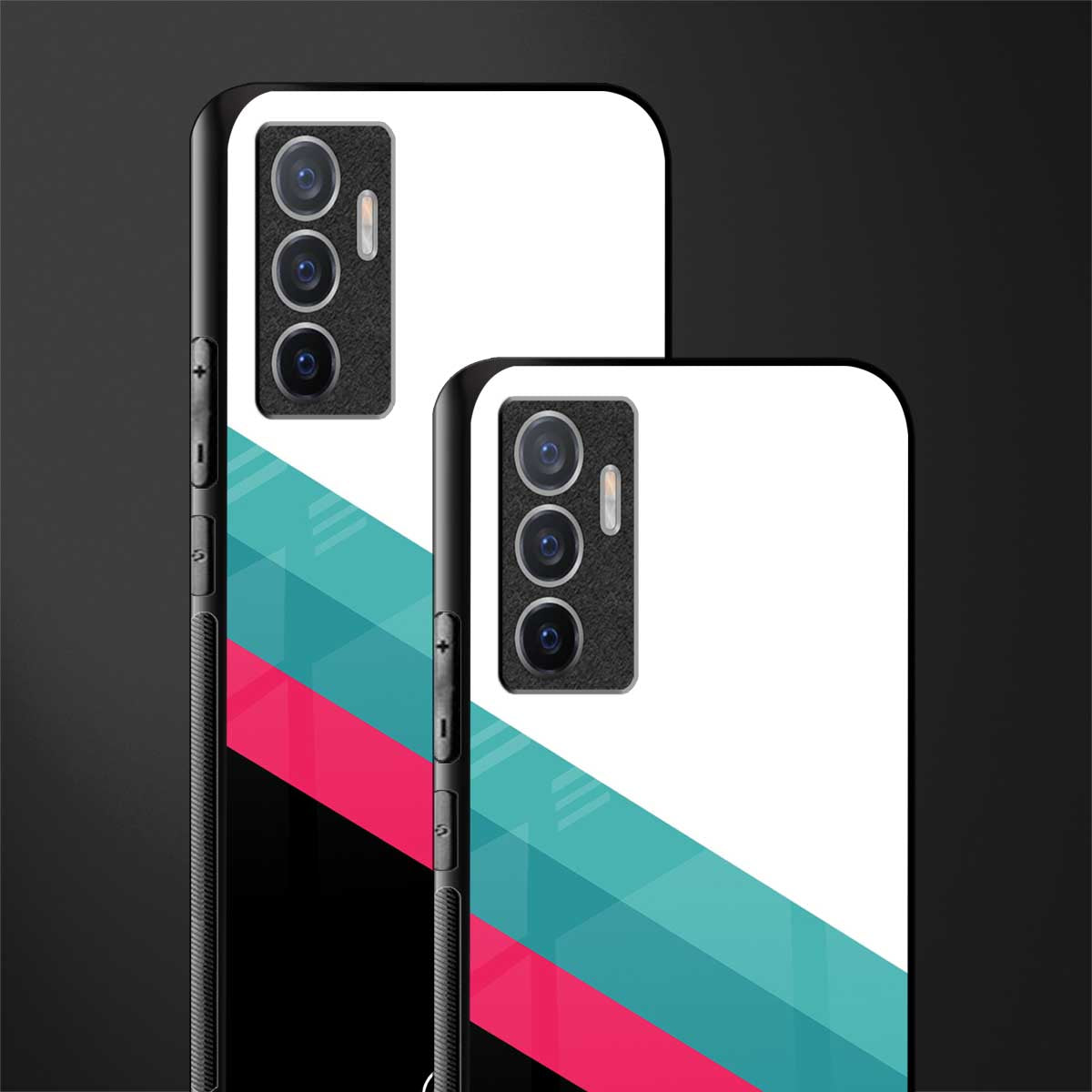 white green red pattern stripes glass case for vivo v23e image-2