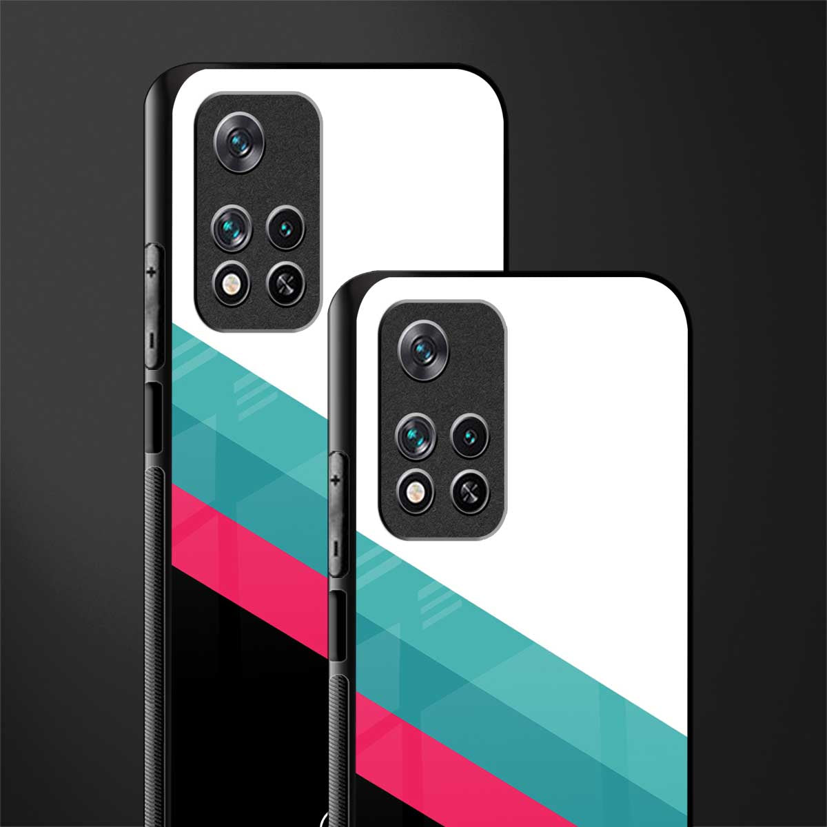 white green red pattern stripes glass case for poco m4 pro 5g image-2