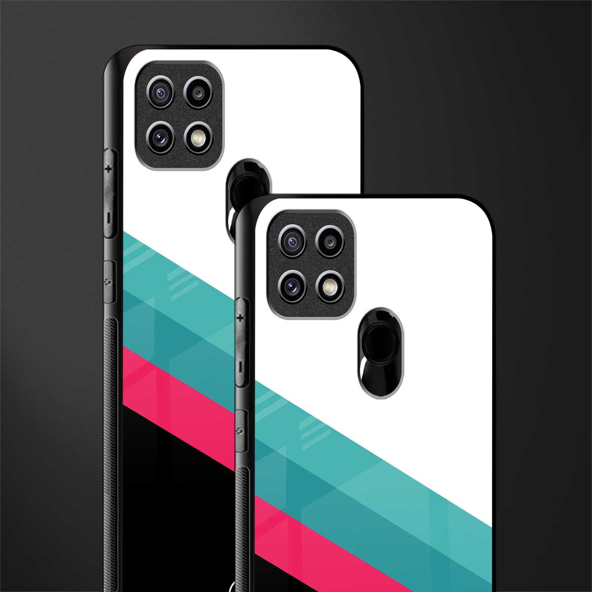 white green red pattern stripes glass case for oppo a15s image-2