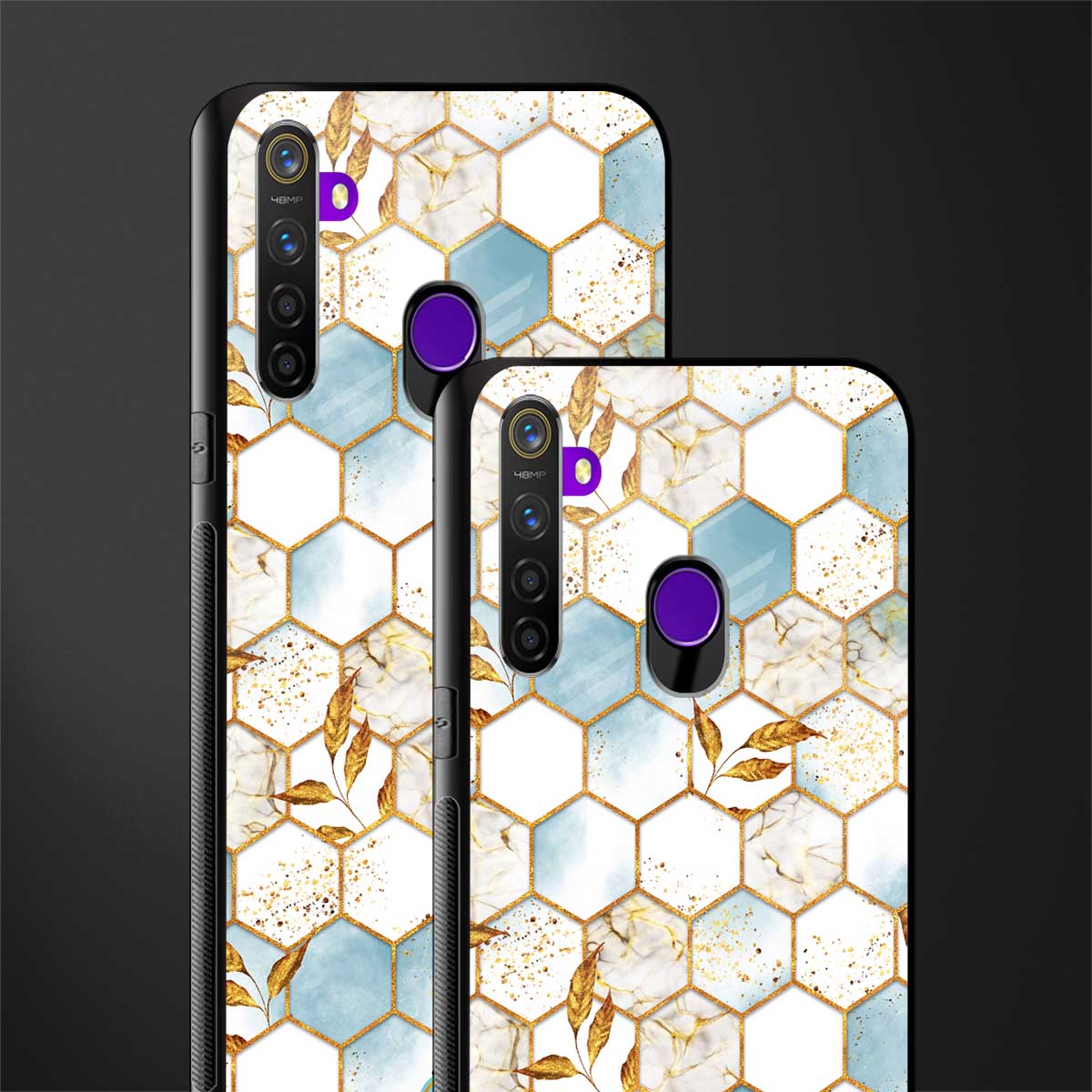 white marble tiles glass case for realme 5s image-2