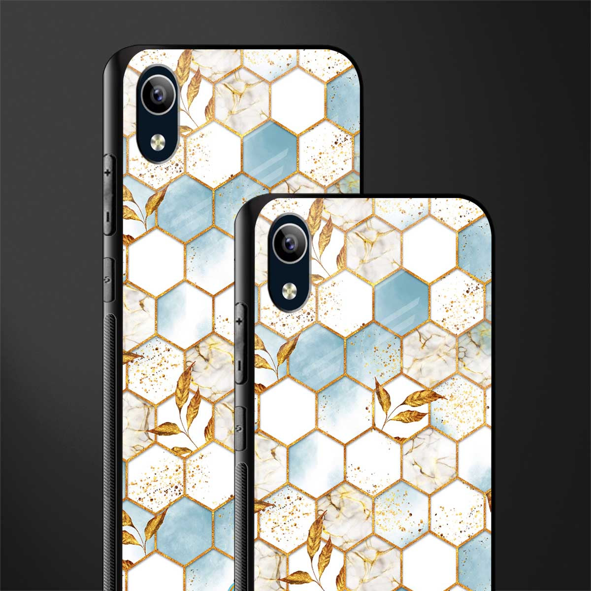 white marble tiles glass case for vivo y1s without fingerprint image-2