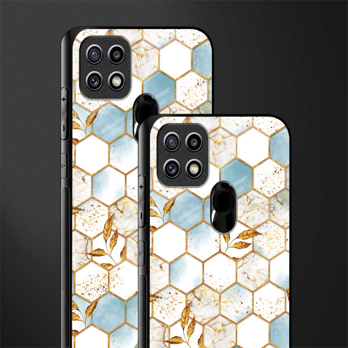 white marble tiles glass case for oppo a15s image-2