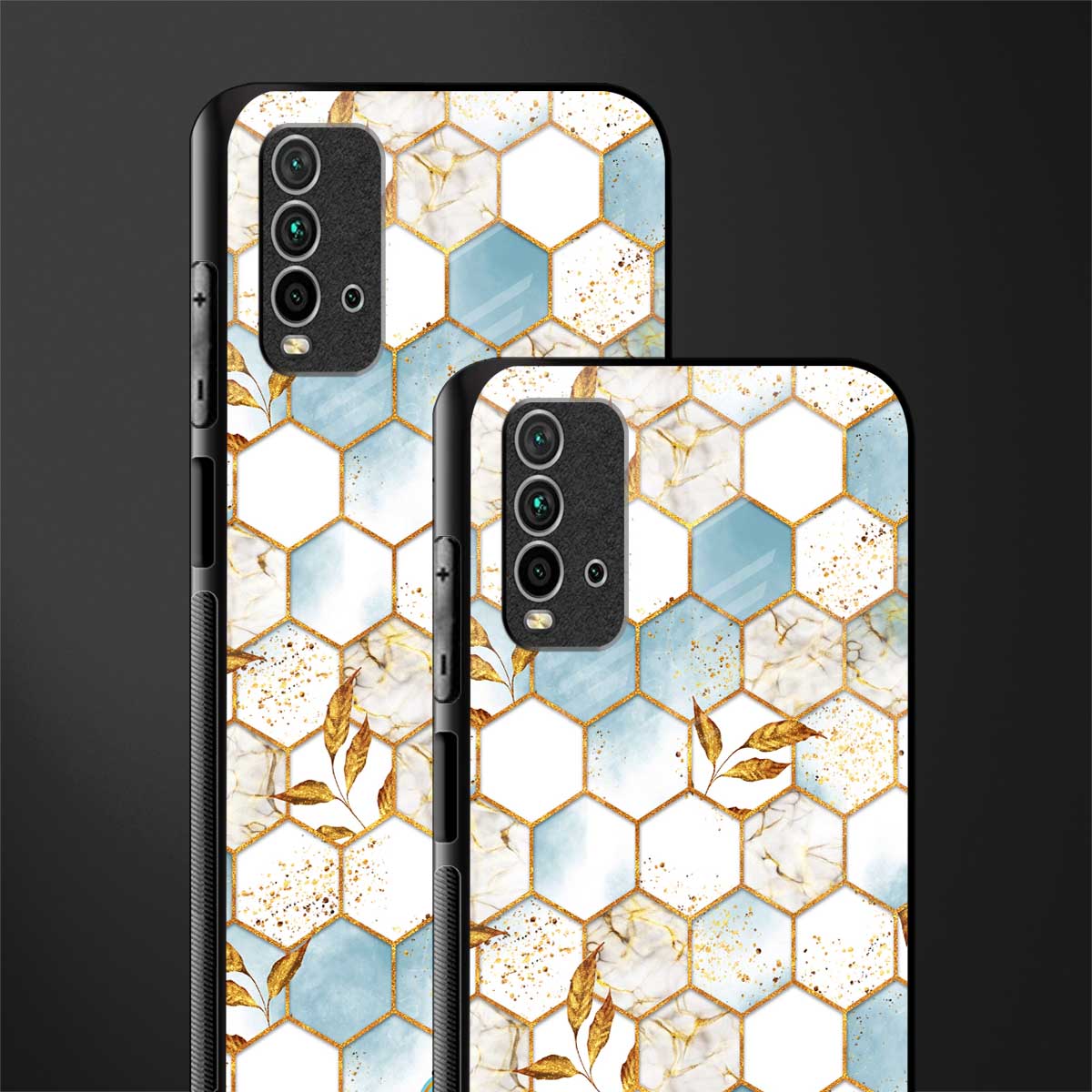 white marble tiles glass case for redmi 9 power image-2